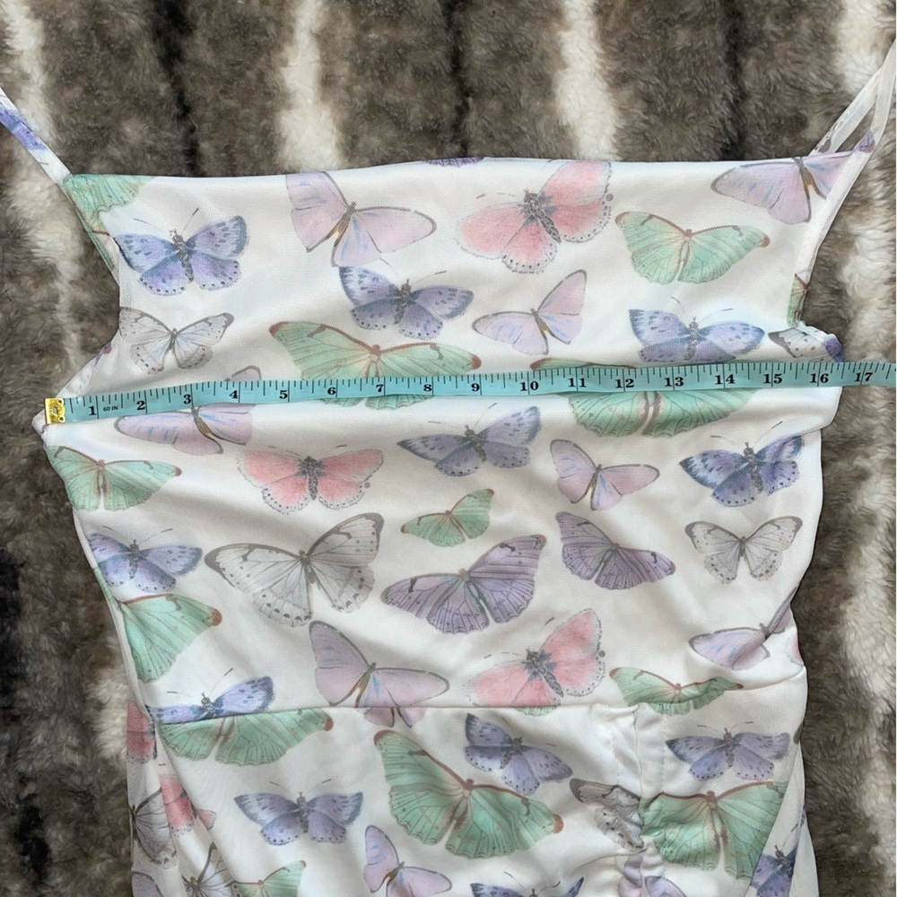 PRETTYLITTLETHING Bodycon Butterfly Print Spaghetti Strap Mini Dress Sz 14 - Picture 3 of 7